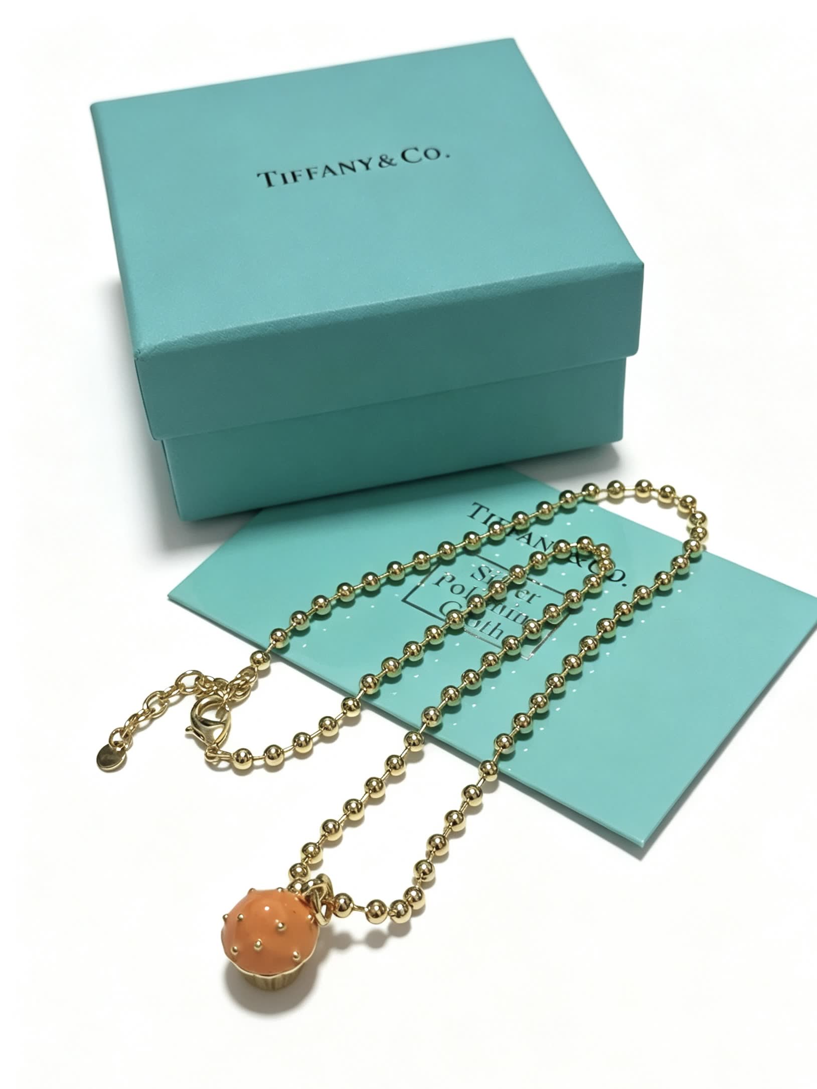 Tiffany & Co. Gold Bead Necklace with Cupcake Charm